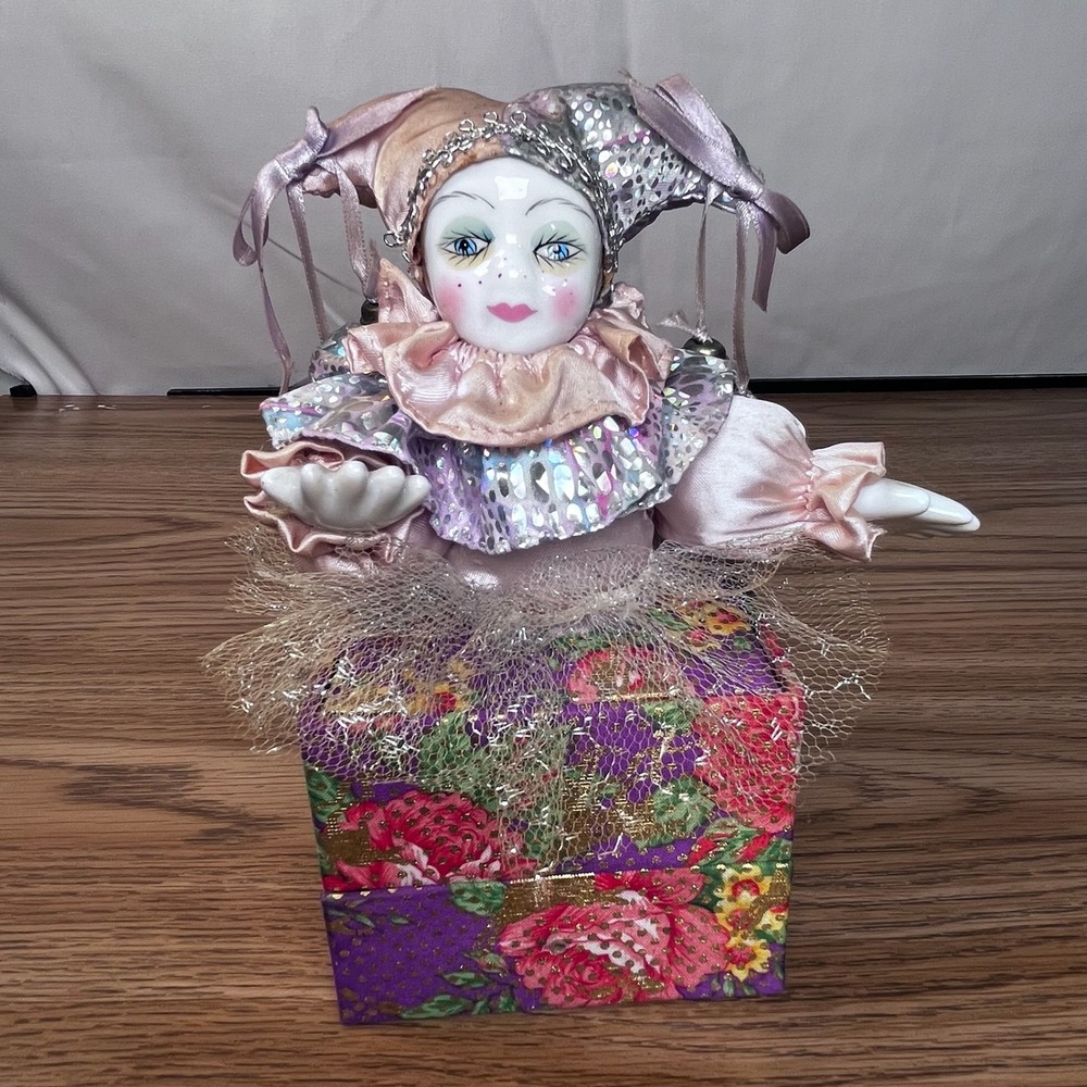 Vintage Clown Music Box Jewelry Trinket Drawer Porcelain Head Parts Repair